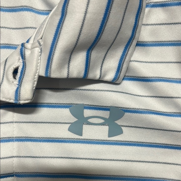 Under Armour Kids Striped Polo Shirt - White and Blue - Picture 3 of 5